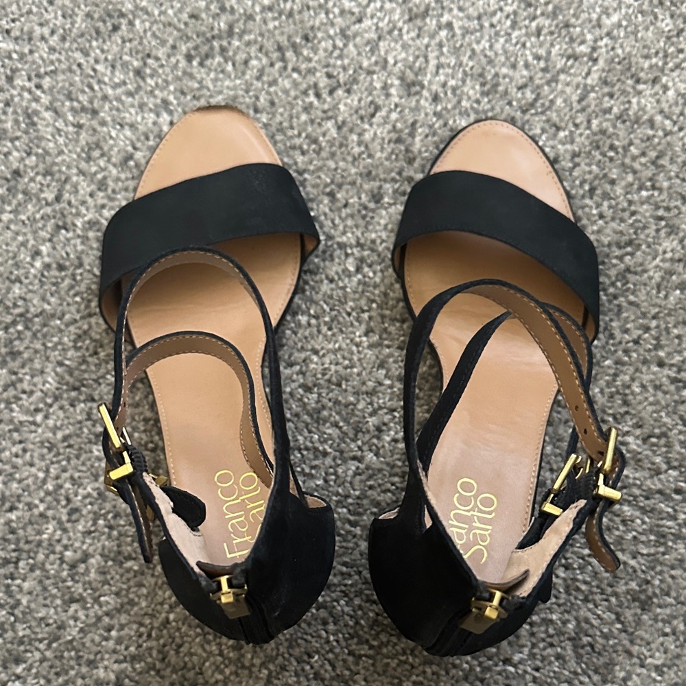 Franco Sarto Black Open-Toe Ankle-Strap low wedge sandal - Picture 4 of 5